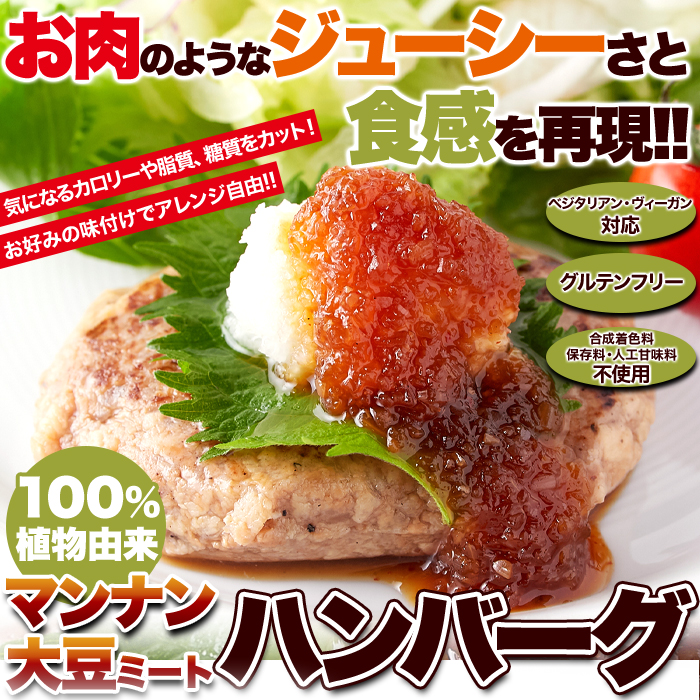 【ゆうパケット出荷】100%植物由来の新感覚ハンバーグ!!マンナン大豆ミートハンバーグ90g×3袋サムネイル